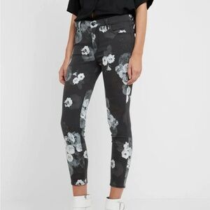 💫HP|J Brand|Black/White Roses 835 Mid-Rise Cropped Skinny Jeans Fleur Noir Sz 28